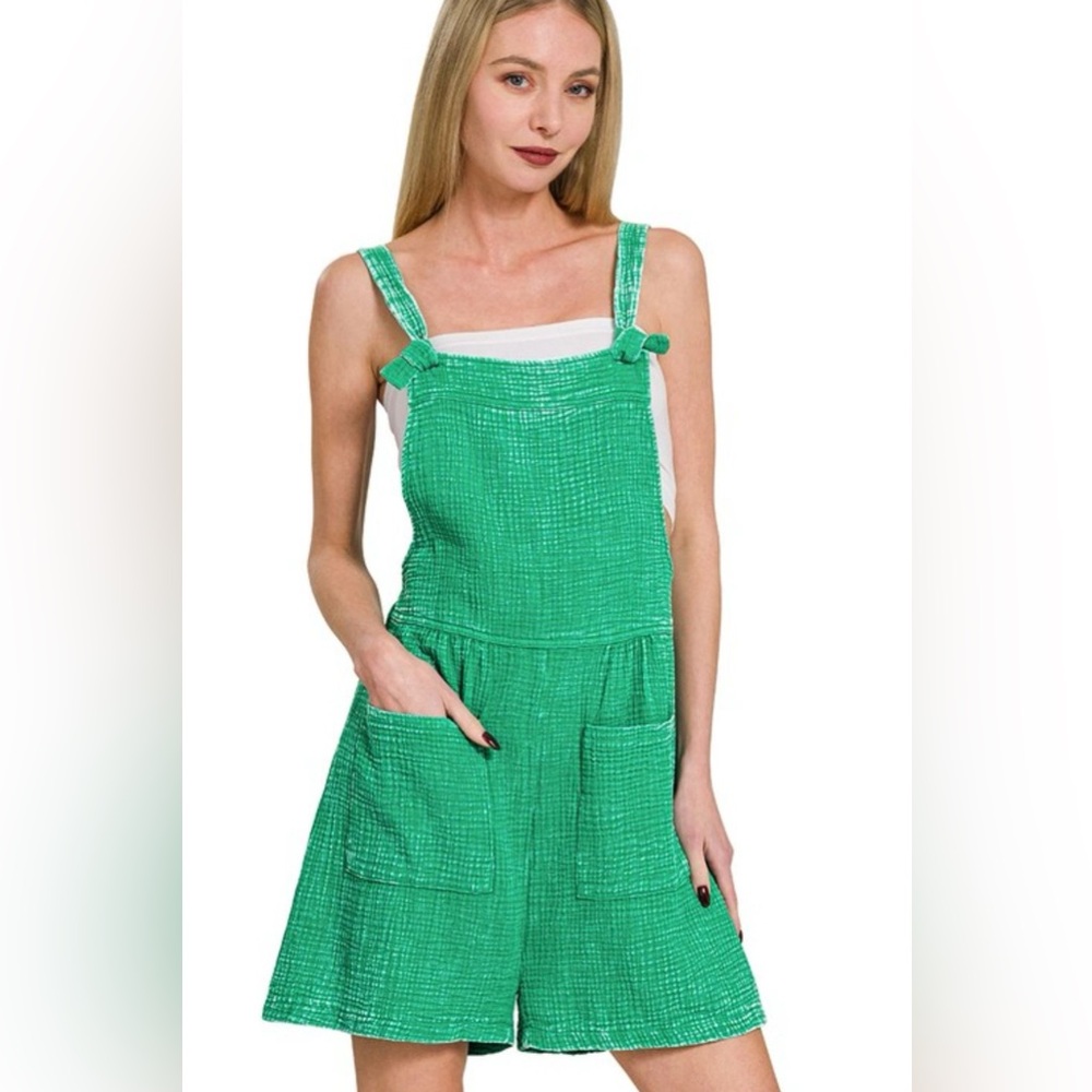 Zenana Woven Double Gauze Acid Washed Romper - Picture 1 of 5